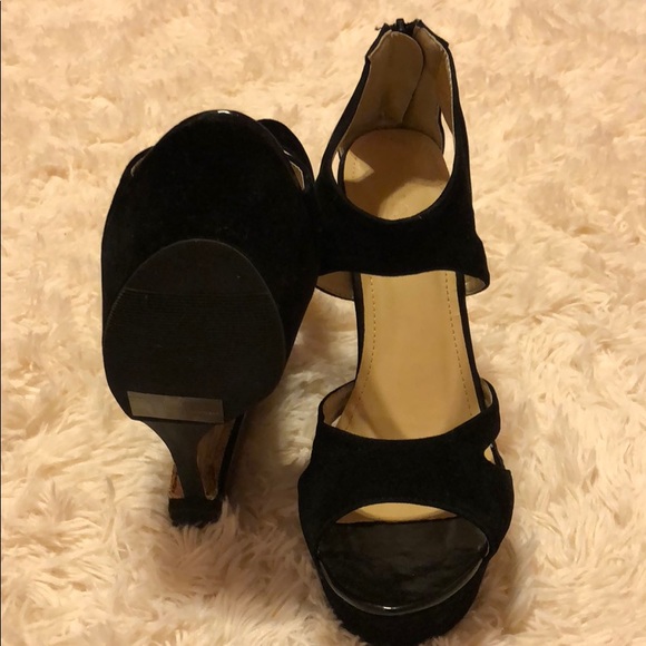LILIANA black with tan wedges platform heels - Picture 2 of 3